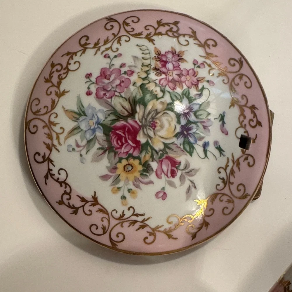 Vintage Royal Crown Windsor Porcelain Pink Floral Vanity Trinket Box Tray Dish